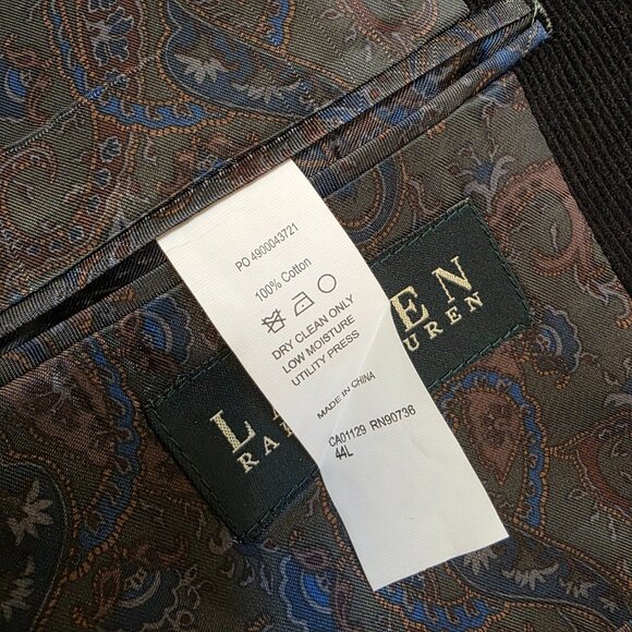 Vintage Polo Ralph Lauren Corduroy Blazer Mens 44L Black Leather Elbow Patches - Picture 5 of 11